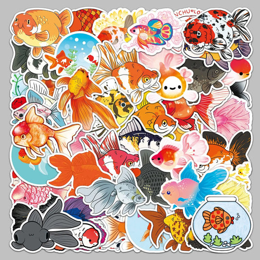 50pcs Cartoon Goldfish Graffiti Stickers for Helmet, Desktop, Wall Decoration