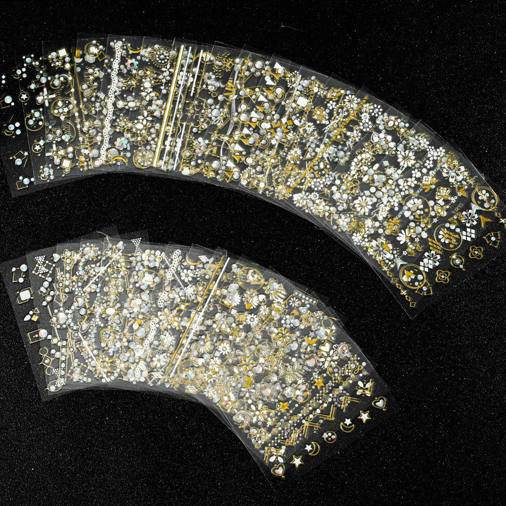 3D Gold Diamond Nail Art Stickers, 30 Sheets Self-Adhesive