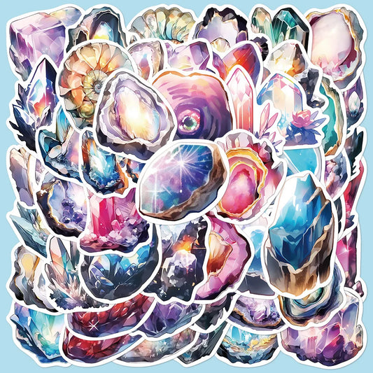50pcs Cartoon Quartz Gemstone Graffiti Stickers for Helmet, Wall, DIY Decoration Wholesale