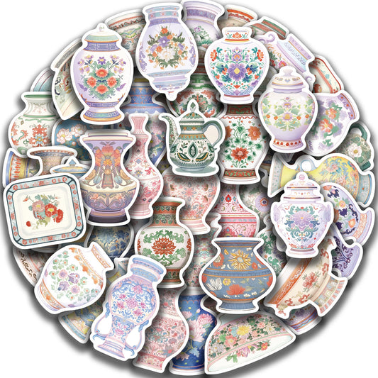 52PCS Chinoiserie Porcelain Flower Stickers Vintage Art
