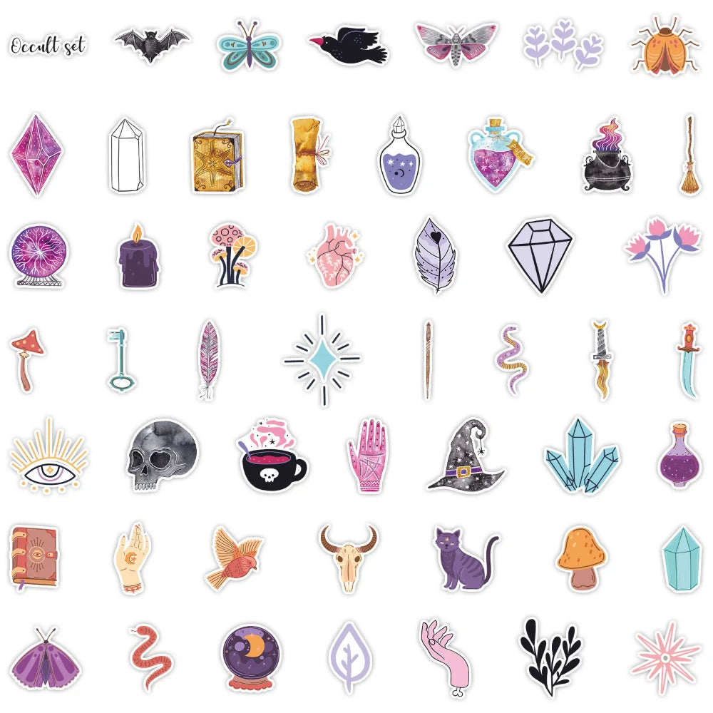 100Pcs Cute Cartoon Gothic Evil Witch Ghost Stickers Luggage Guitar Fridge Car Scooter Halloween Sticker Vinyl Decals