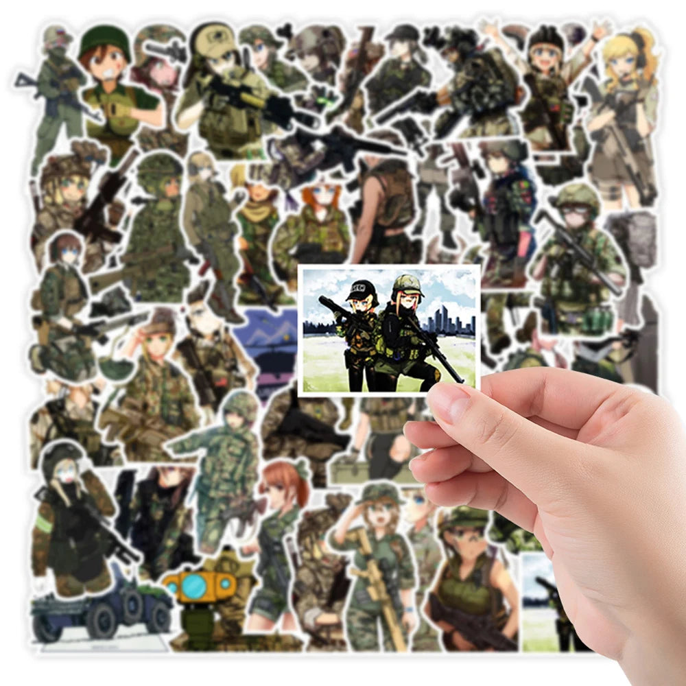 10/30/50pcs Anime Camouflage Female Military Uniform Girls Stickers Laptop Motorcycle Skateboard Phone Wall Sticker Kids Toys