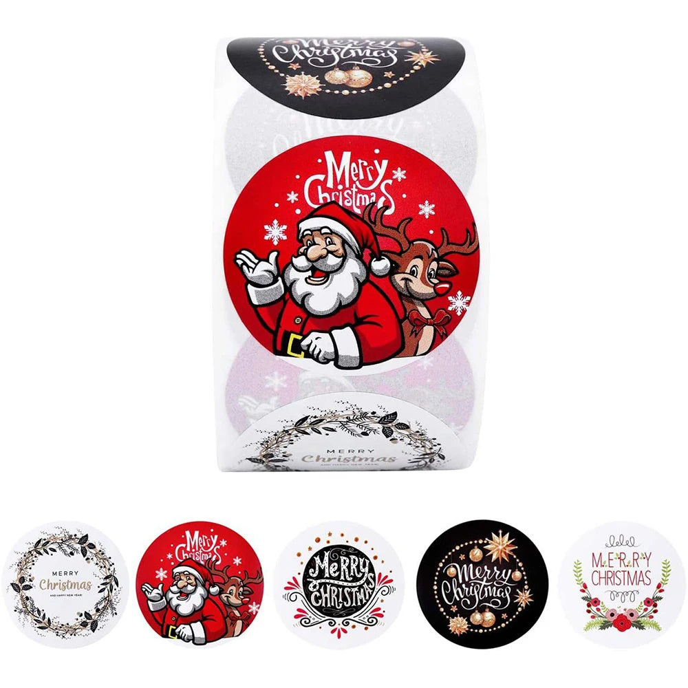 100-500PCS Merry Christmas Stickers Santa Claus Christmas Pattern Design Christmas Gift Package Decor Labels 1inch