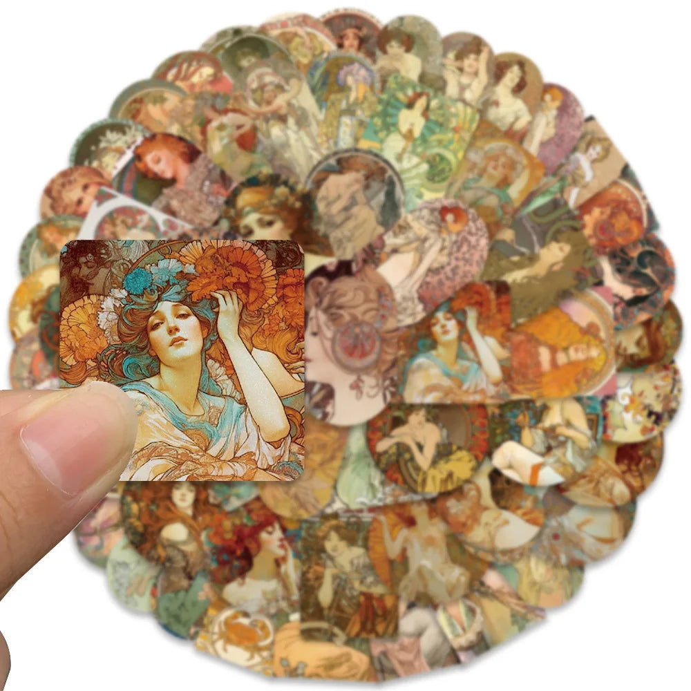 10/30/60PCS Alphonse Maria Mucha Art Graffiti Stickers Aesthetic Decoration DIY Phone Scrapbook Fridge Bike Wall Decals Kids Toy