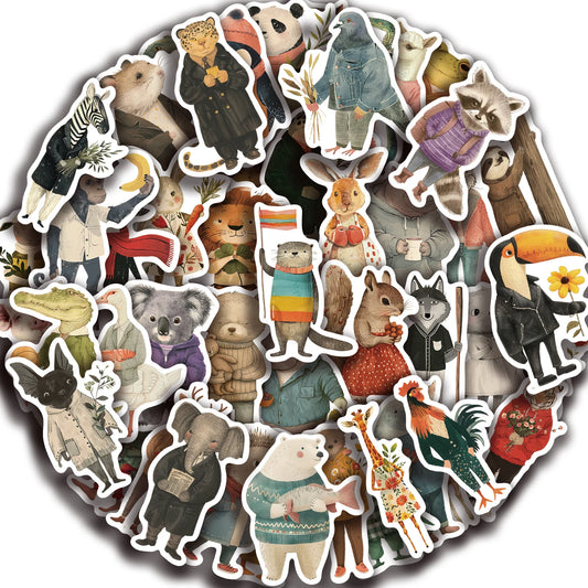 50pcs Vintage Animal Stickers for Laptop & Skateboard