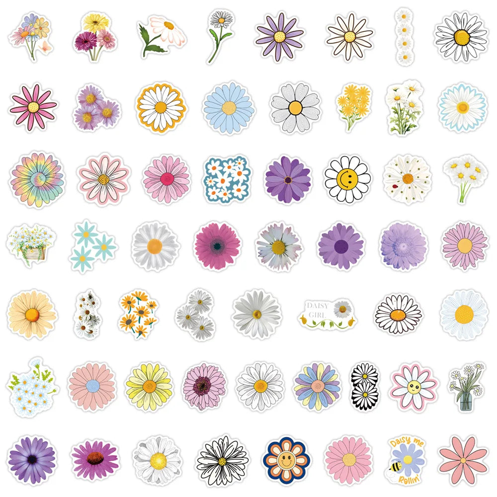 10/30/50/110PCS Cartoon Daisy Stickers Plant Flower Graffiti DIY Motorcycle Luggage Skateboard Bike Classic Toy Waterproof Decal