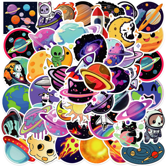 Kawaii Planet Cartoon Stickers: Rocket, Animal, DIY Decals