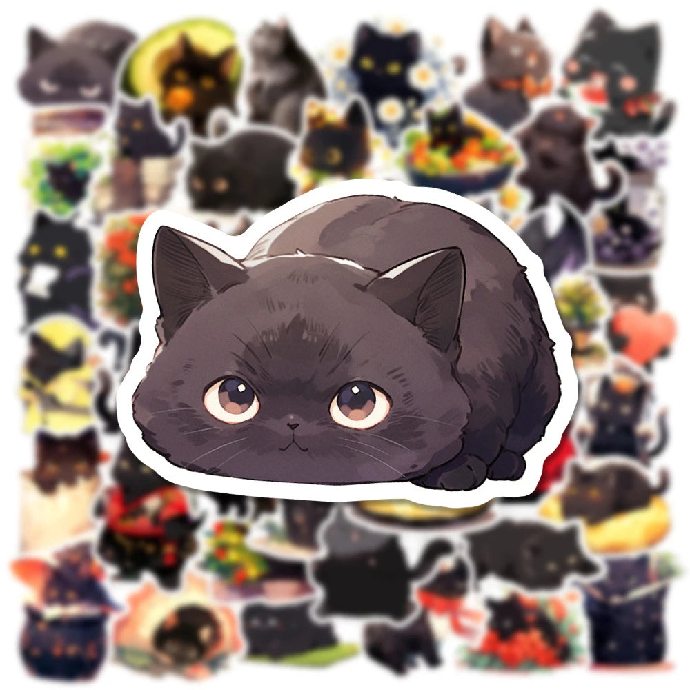 10/30/50pcs Cute Cartoon Black Cat Stickers Decals Laptop Motorcycle Phone Car Diary Luggage Decoration Sticker for Kids Toys