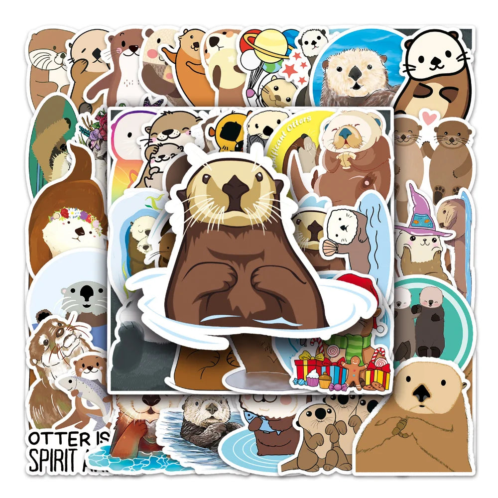 10/50Pcs Cute Animal Otter Masking Stickers Scrapbooking Diary Japanese Stationery Paper Deco School Supplies