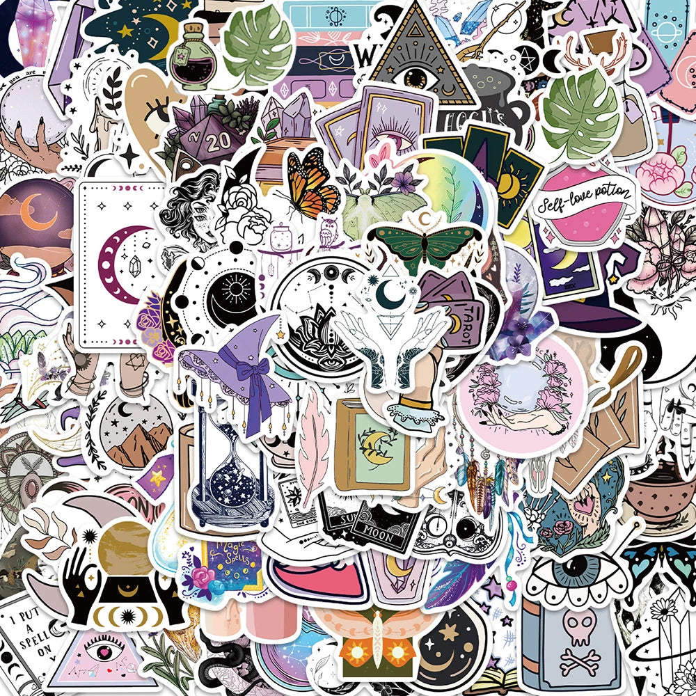 10/30/50/100pcs Boho Magic Witch Crystal Aesthetic Stickers Notebook Laptop Skateboard Car Luggage Decoration Sticker Kids Toy