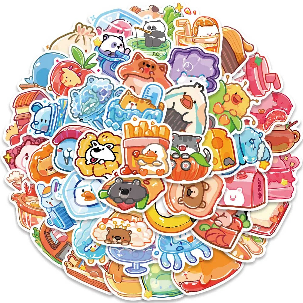 50pcs Cute Cartoon Animals Stickers For Laptop Water Bottle Guitar Luggage Waterproof Graffiti Stationery Vinyl Decals