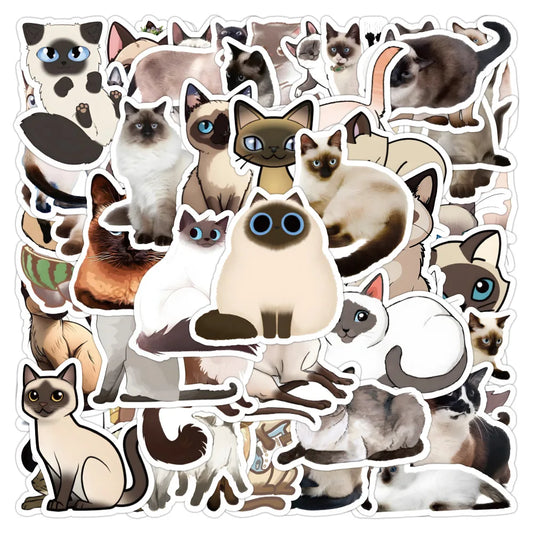 Siamese Cat Cartoon Stickers 10/30/50pcs Waterproof Decorative for Phone Laptop Helmet Kids