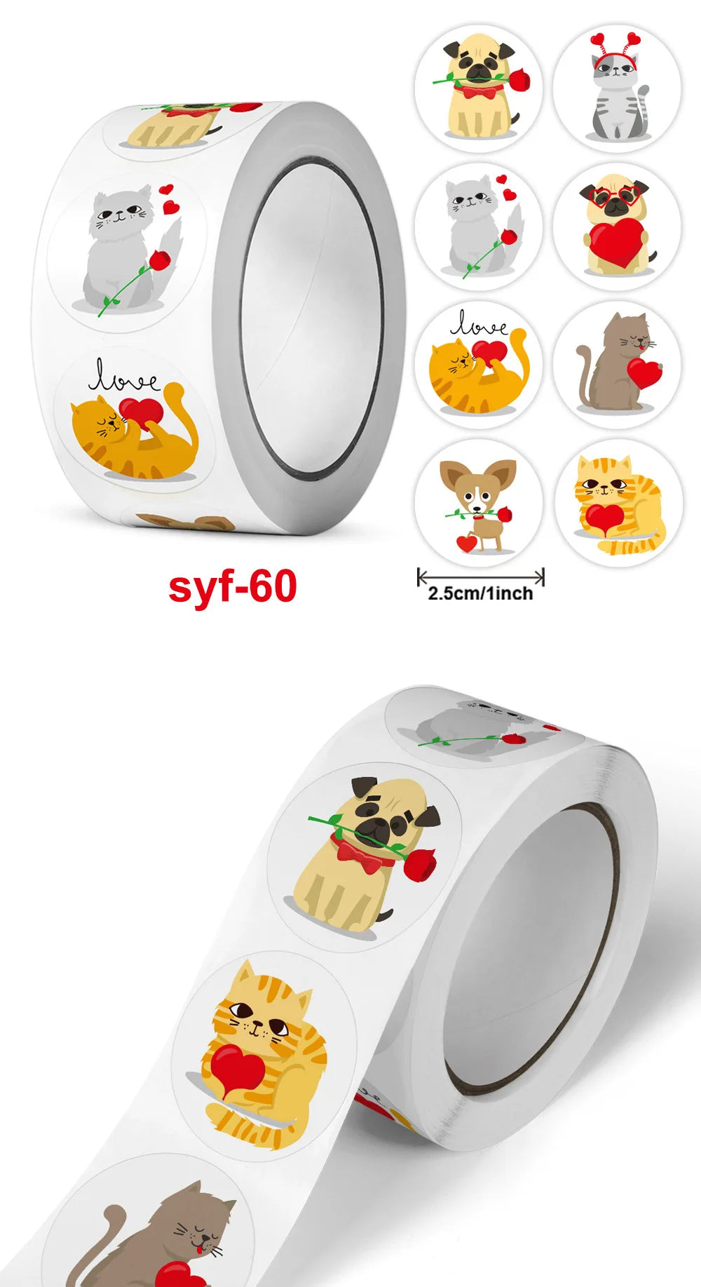 500 / roll Cute Cartoon Animal Dog Cat Sticker Gift Wrap Label Valentine's Day Decoration Self-adhesive Office Stationery