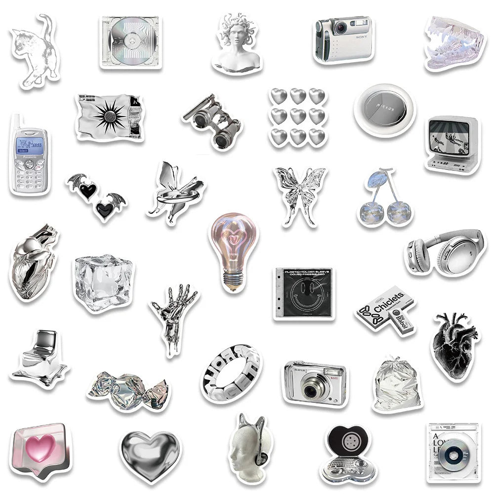 66pcs Korean Silvery Girly Stickers Pack Stationery Laptop Ipad Phone Sticker DIY Scrapbooking Supplies Journal Accessories