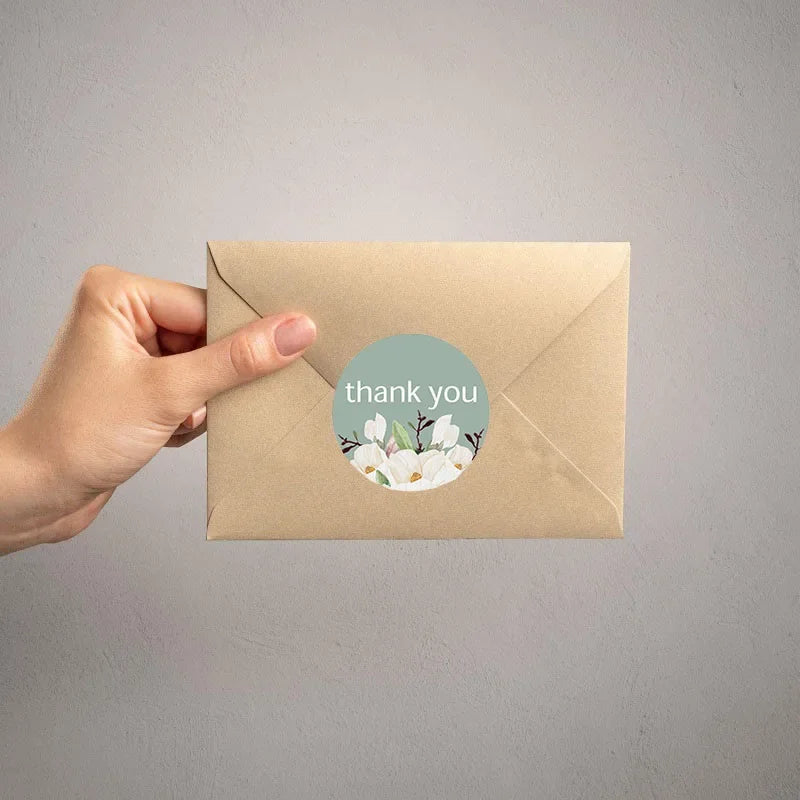 100-500PCS seals stickers Thank You Stickers for Business New Small Merci Roll Sticker Packaging Sticker Flower Rolling Label