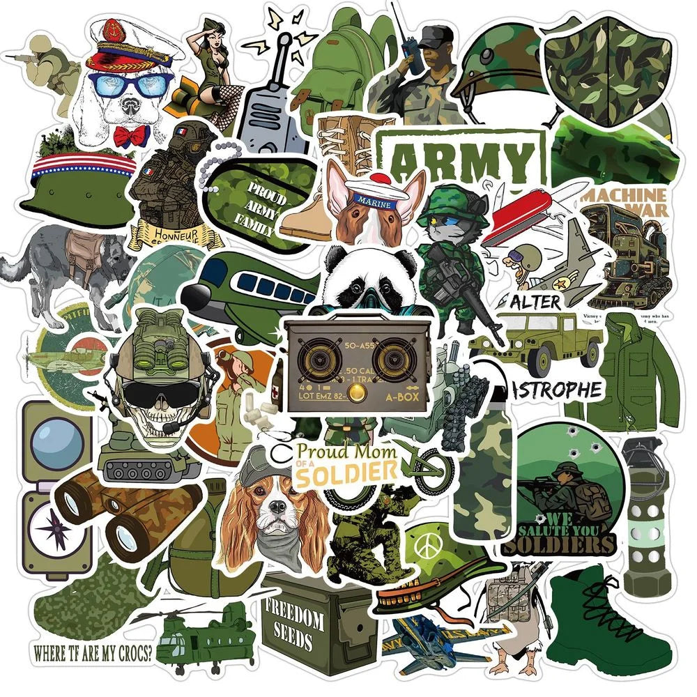 50/100PCS Military Graffiti Sticker Pack Cool Soldier Car Stickers and Decals Vinyl DIY Laptop Skateboard Phone Case for Boys