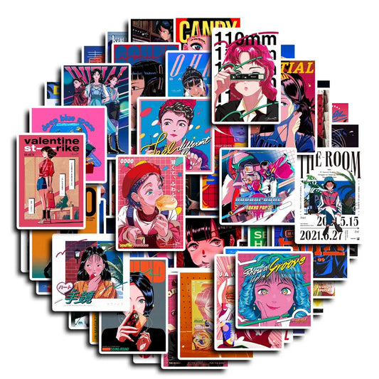 Cartoon Anime Girl Stickers for Phone Laptop Luggage Skateboard