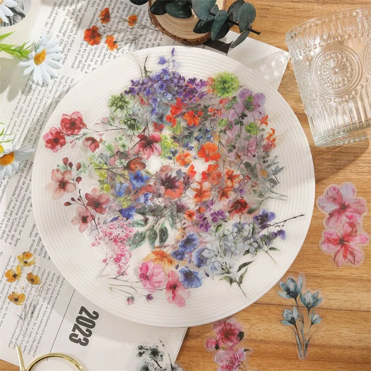 50PCS Floral PET Stickers Korean Aesthetic Scrapbooking