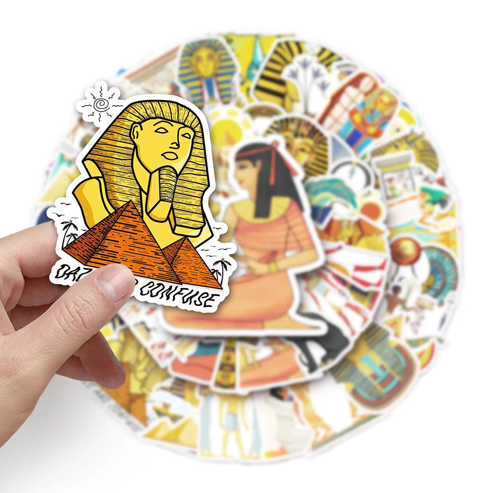 10/30/50PCS Cool Art Ancient Egypt Pharaoh Pyramid Cartoon Stickers Skateboard Laptop Phone Bike Car Waterproof Sticker Kid Toy