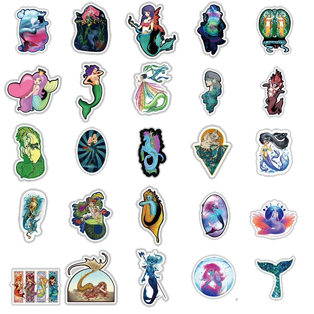 10/30/50PCS Cute Cartoon Mermaid Sticker Aesthetic Children Toys Decals Graffiti DIY Notebook Luggage Phone Waterproof Sticker