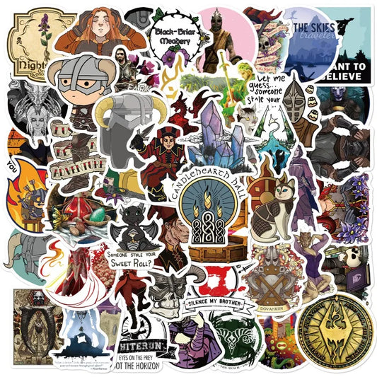 Elder Scrolls Cartoon Stickers 50pcs for Luggage, Water Cup, Phone, Laptop, Scooter, Fridge