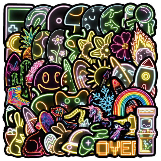 Cartoon Anime Neon Graffiti Stickers for Laptop, Skateboard, Guitar, Luggage, Phone, Car - 10/30/50pcs