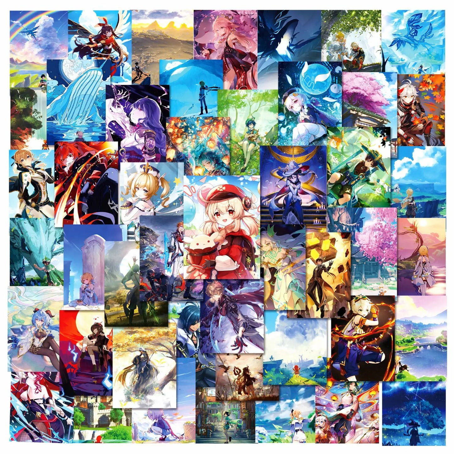 Genshin Impact Graffiti Stickers 50pcs for Helmet, Desktop, Wall Decoration with Storage Box