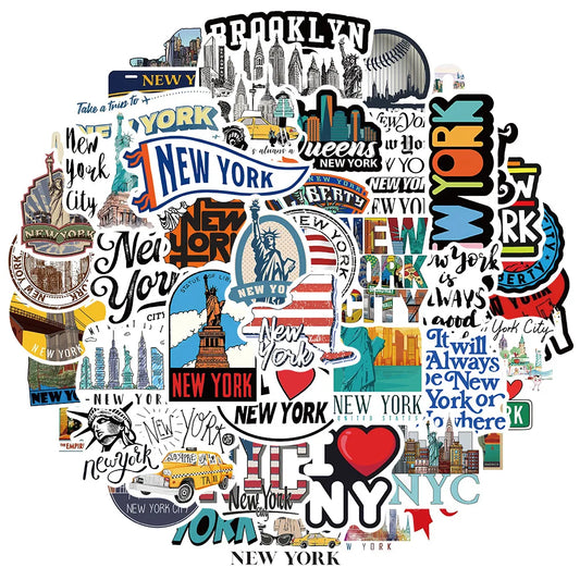 Cartoon New York Stickers for Suitcase, Skateboard, Laptop, Luggage, Phone, Car - 10/30/50Pcs Decal Set