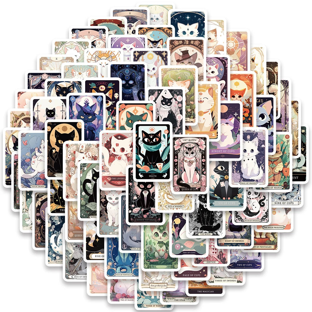 78pcs Cute Cartoon Cats Tarot Card Stickers