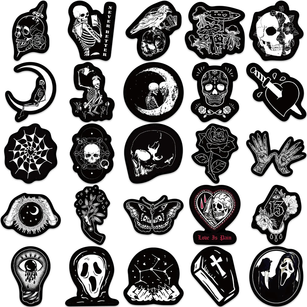 10/30/50PCS Horror Gothic Black Stickers Art Graffiti Decals Laptop Phone Suitcase Notebook Skateboard Car Cool Sticker DIY Toys