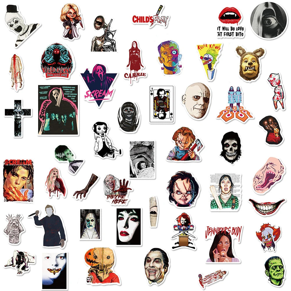 10/30/50/100pcs Cool Horror Movie Waterproof  Stickers Decals Skateboard Car Motorcycle Laptop Phone Bike Luggage Funny Sticker