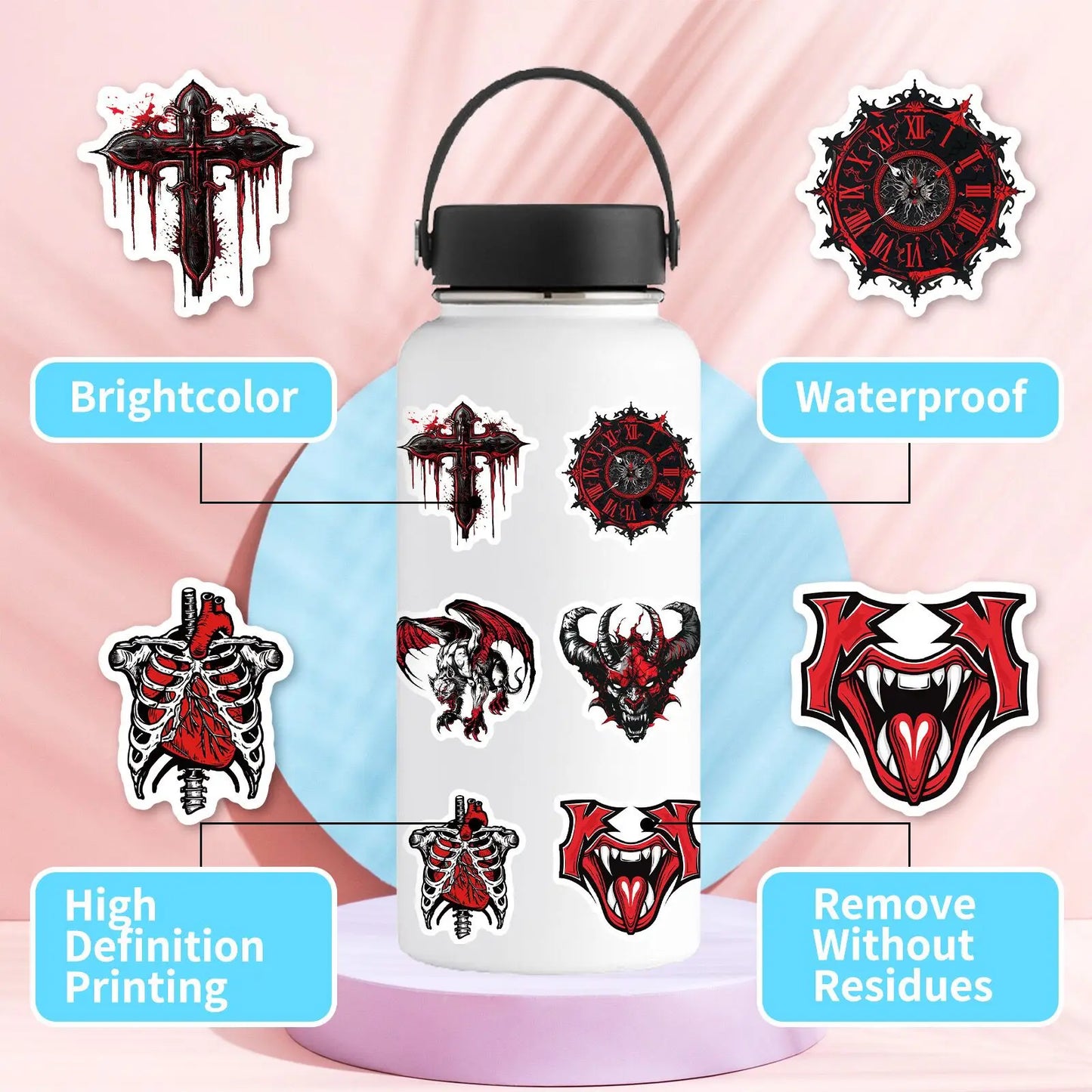 10/50PCS Cool Black Red Gothic Magic Witch Skull Stickers DIY Phone Laptop Luggage Skateboard Graffiti Horror Decals Sticker Toy