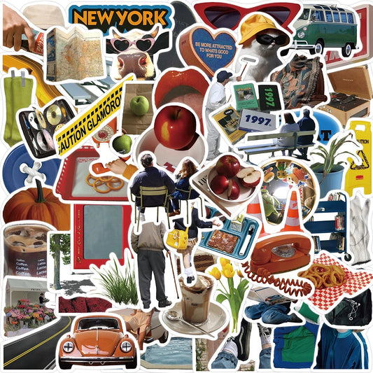 63PCS INS Aesthetics Stickers Modern Style DIY For Decor DIY Notebook Luggage Motorcycle Laptop Refrigerator Sticker Toys