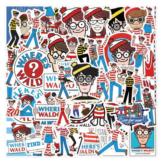 50pcs Where's Waldo Anime Stickers for Laptop, Phone, Car, Scooter, Suitcase, Water Bottle, Stationery, Refrigerator Decoration