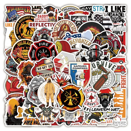 Firefighter Stickers 10/30/50pcs Waterproof Decals for Skateboard, Motorcycle, Laptop, Car, Bike, Guitar