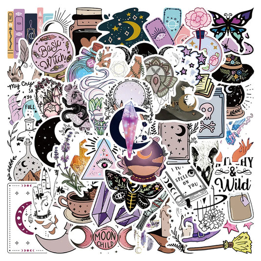 Boho Witchy Magician Stickers: 10/30/50PCS Cartoon Decals for Laptop, Luggage, Skateboard, Kid Gifts