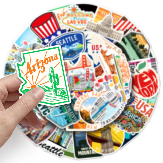 American Landmark Stickers: 10/30/50PCS Decals for Scrapbook, Luggage, Laptop, Guitar, Car, Bike, Skateboard