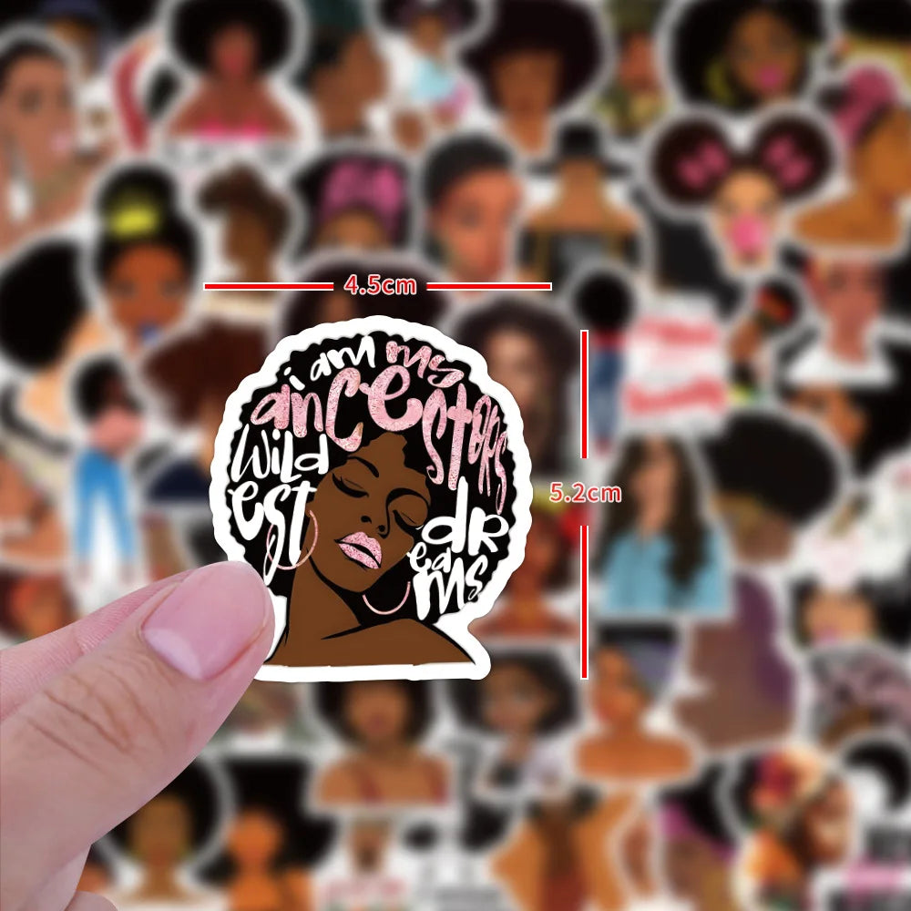 10/60Pcs Fashion Inspirational Black Girl Hot Melanin Poppin Sticker For DIY Luggage Laptop Skateboard Phone Decal Stickers