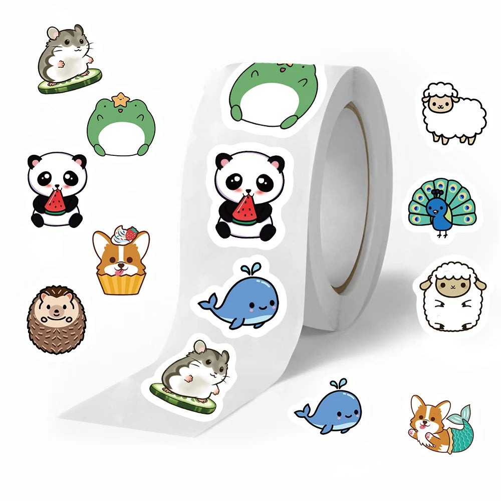 Cartoon Cute Animal Whale Sheep Frog Dog Roll Sticker Graffiti DIY Diary Pencil Box Notebook Luggage Vase Sticker Kids Toy Gift