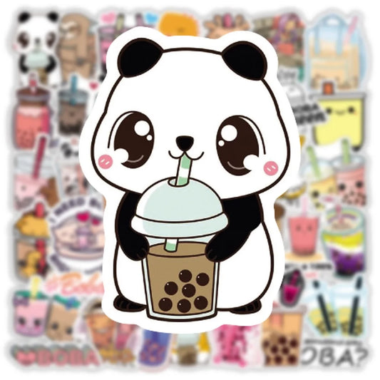 50pcs Cute Bubble Tea Animal Stickers Waterproof Decals