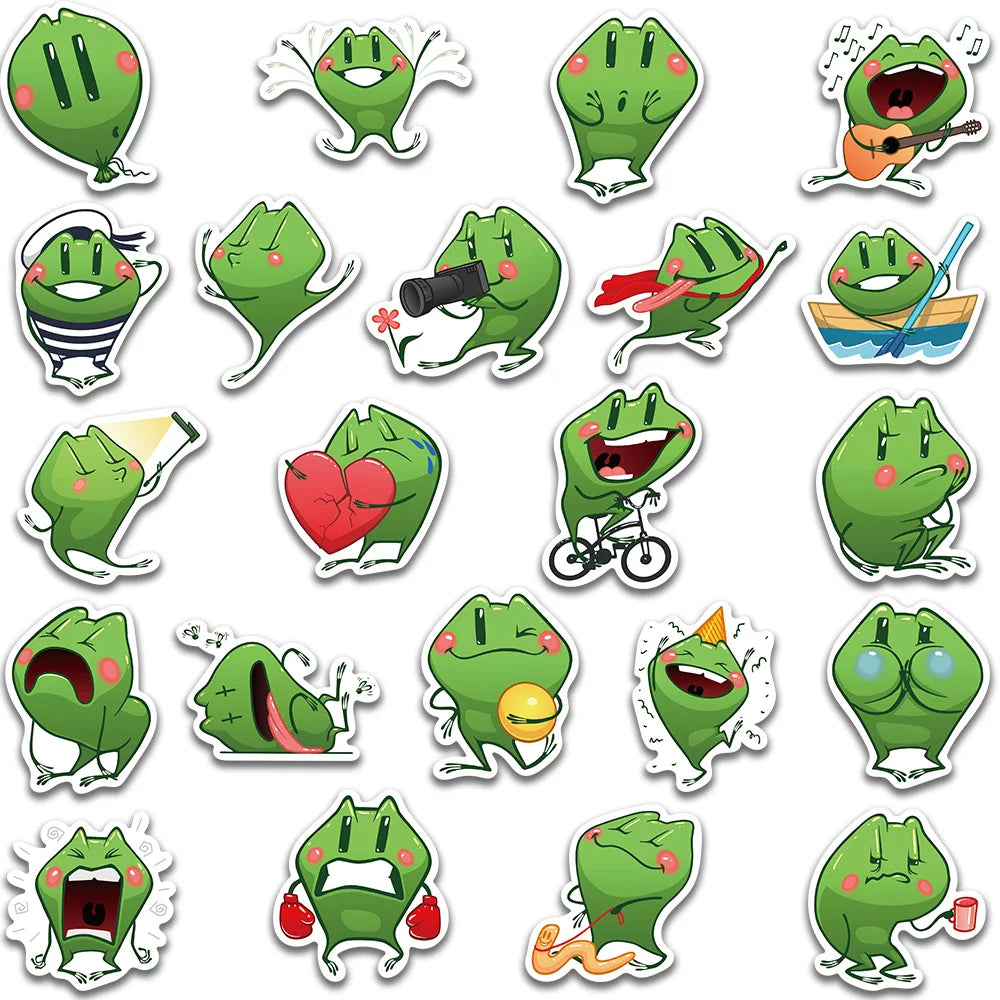 44pcs Funny Cute Cartoon Frogs Stickers Kids Toy Vinyl Waterproof Graffiti For Laptop Guitar Phone Skateboard Decals