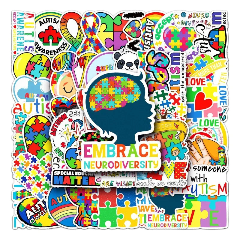 50pcs Autism Cartoon Stickers for Laptop, Phone, Scooter, Suitcase, Water Bottle, Stationery, Refrigerator Decoration