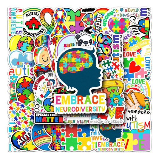 50pcs Autism Cartoon Stickers for Laptop, Phone, Scooter, Suitcase, Water Bottle, Stationery, Refrigerator Decoration