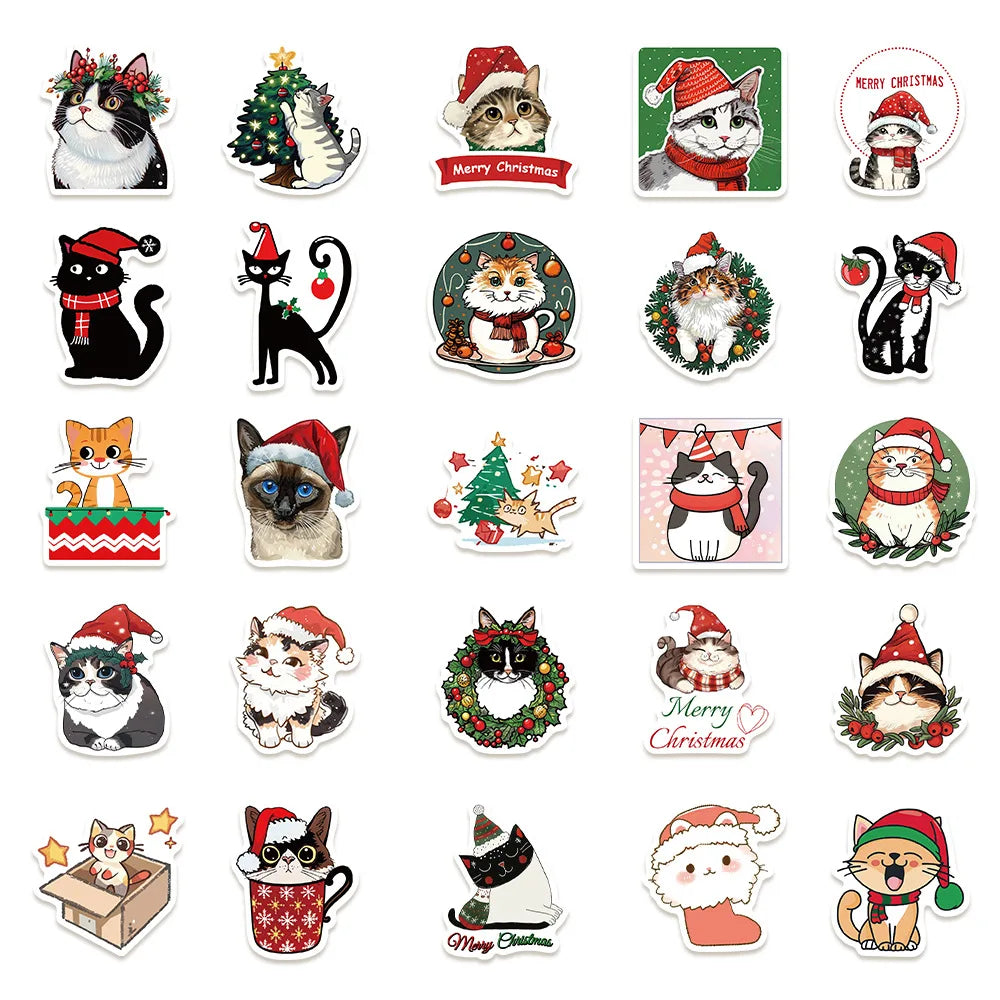 10/30/50PCS Christmas Cat Stickers Kawaii Cat Graffiti Sticker Holiday Decoration Decals Cute Animal DIY Laptop Guitar Bike Toy