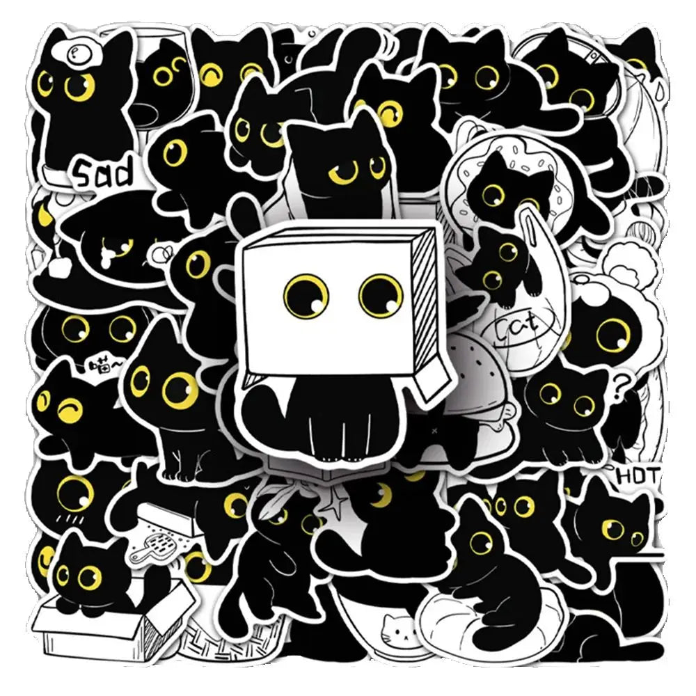 50Pcs Black Cat Stickers Waterproof Decals for Scrapbooking
