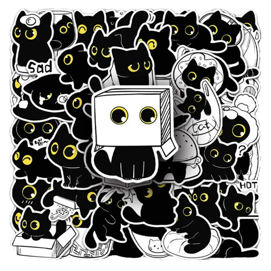 50Pcs Black Cat Stickers Waterproof Decals for Scrapbooking