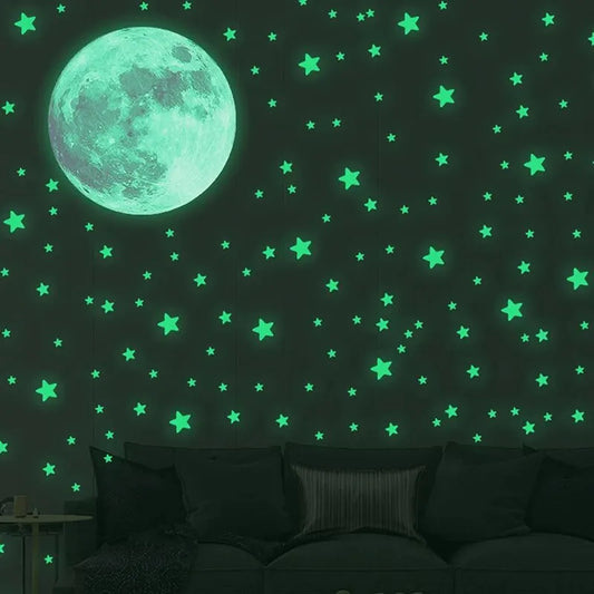 103pcs Glow in the Dark Moon and Stars Wall Stickers for Kids Room Decor