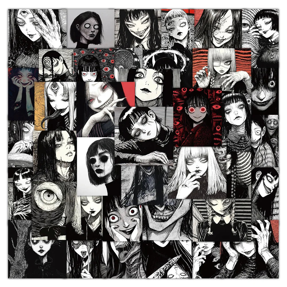 Black & White Horror Girl Stickers - 10/30/50PCS for Phone, Laptop, Luggage, Skateboard, DIY Decals