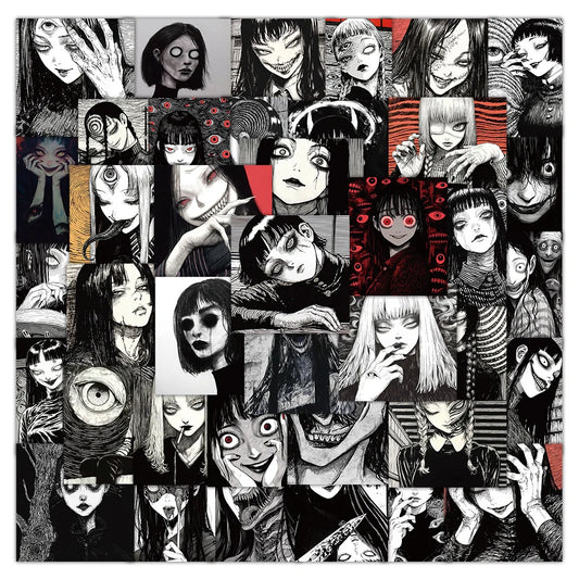 Black & White Horror Girl Stickers - 10/30/50PCS for Phone, Laptop, Luggage, Skateboard, DIY Decals