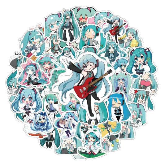 50pcs Hatsune Miku Stickers for Laptop, Phone, Scooter, Cup, Fridge